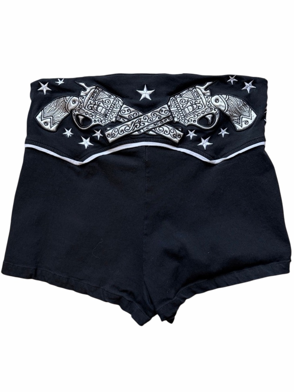 Black High-Waist Embroidered Hell Bent Gun-Detail Women’s Shorts Size 5